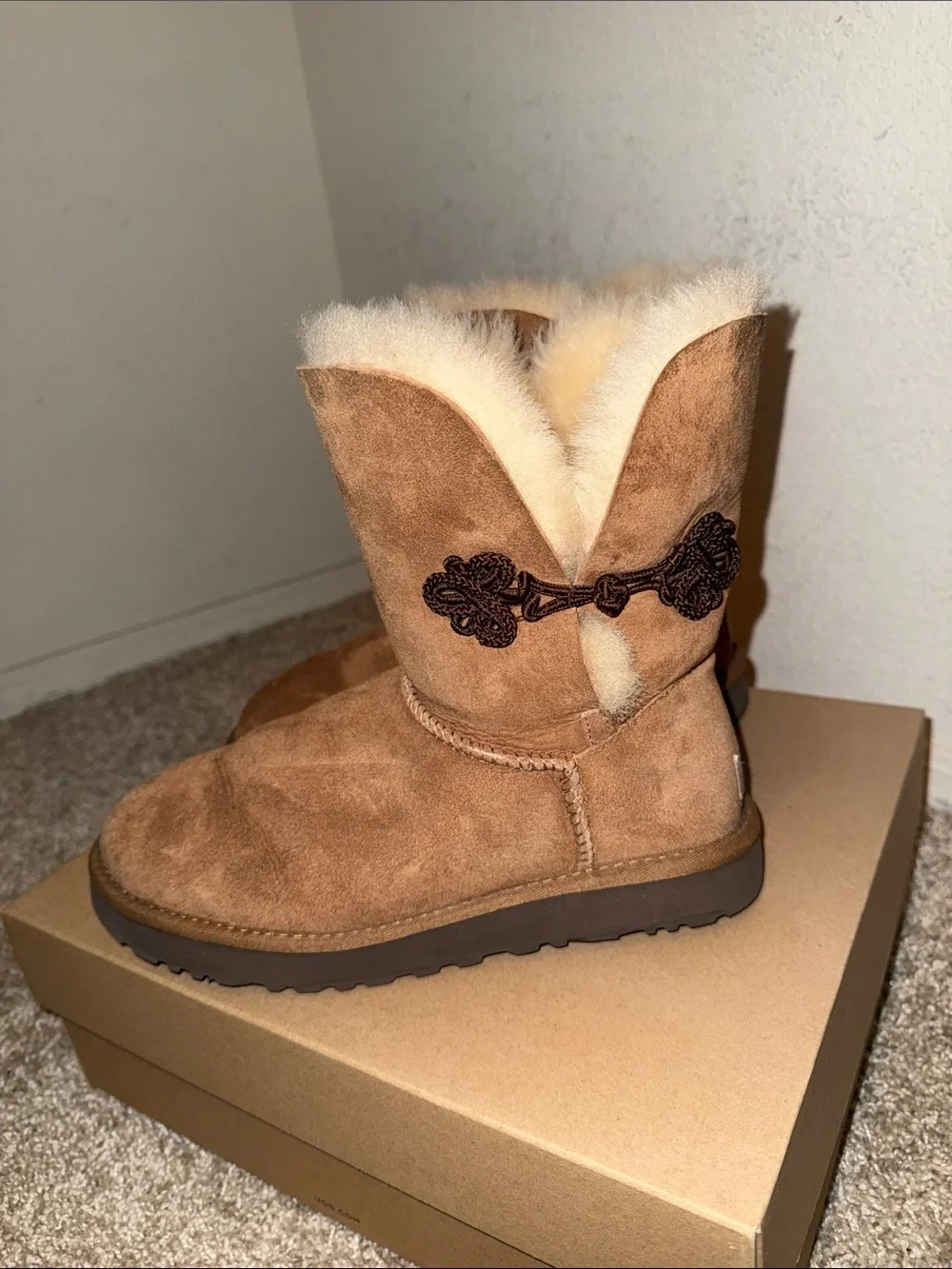 Chestnut Shearling Lined Suede Short Boots